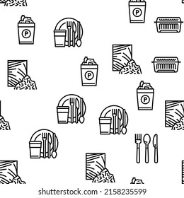 Plastic Accessories And Utensil Vector Seamless Pattern Thin Line Illustration