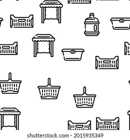 Plastic Accessories Vector Seamless Pattern Thin Line Illustration