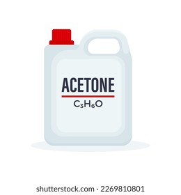 Plastic acetone bottle with chemical formula isolated on a white background.