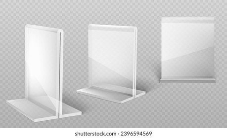 Plastic Or Acrylic Simple Display Stand For A4 Paper Set Isolated On Transparent Background. EPS10 Vector