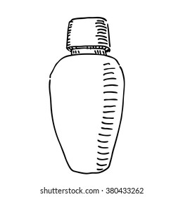 Plastic or aluminum canteen or bottle of ketchup or spice container sketch  drawing. Vintage line style illustration. For restaurant food and  cafe design