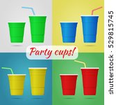 Plastic arty cups isolated, two sizes and four various colors, vector illustration