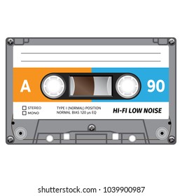 Plastic audio cassette tape. Realistic illustration. Isolated on white.