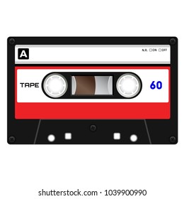 Plastic audio cassette tape. Realistic illustration. Isolated on white.