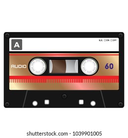Plastic audio cassette tape. Realistic illustration. Isolated on white.