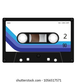 Plastic audio cassette tape. Realistic illustration on white.