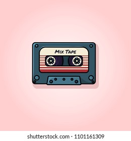 Plastic Audio Compact Cassette Tape Illustration. Old-fashioned Analogue Mix Tape. Vector Image