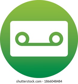 Plastic audio compact cassette tape - web icon. Green color music tape. old technology concept, retro style, flat theme design, vector art image illustration, isolated on white background. Icon of a