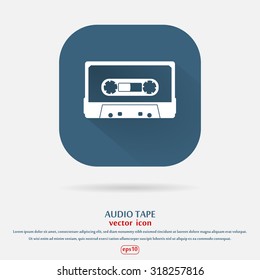 Plastic audio compact cassette tape - web icon. white color music tape. old technology concept, retro style, flat and shadow theme design, vector art image illustration, isolated on blue background