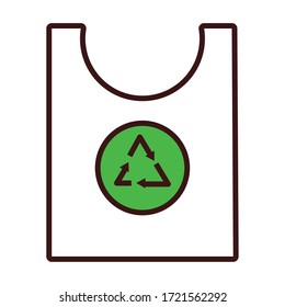 bolsa de plástico con flechas línea de símbolos de reciclaje y diseño de ilustración vectorial de estilo de relleno