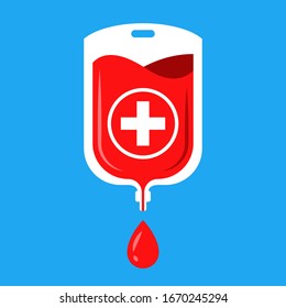 bolsa de plástico con sangre. transfusión de plasma a humanos. ilustración vectorial plana.