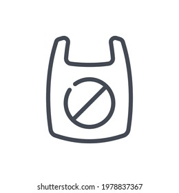 Plastic bag cancelation line icon. Shopping bag with blocked vector outline sign.