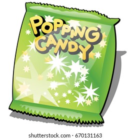 Plastic bag of candy isolated on a white background. Cartoon vector close-up illustration.