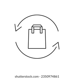 Plastic bag in circular arrow. Recycled trash icon line style isolated on white background. Vector illustration