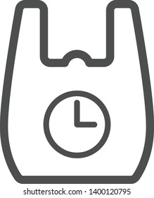 plastic bag with clock icon. stop using plastic bag outline vector icon. say no to plastic bag. recycling, plastic ban and stop pollution to save environment and ecology of earth