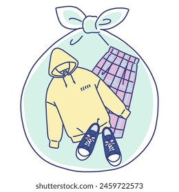 plastic bag with clothes, garbage bag
