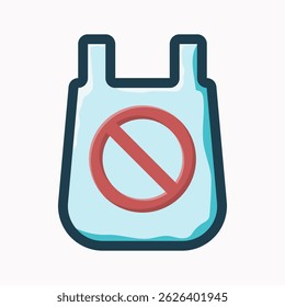 Bolsa de plástico tachada de uso prohibido diseño plano Ilustración