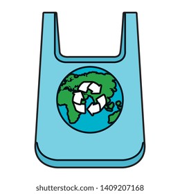 plastic bag with earth planet and recycle arrows