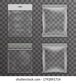 Plastic bag empty food packaging icon transparent set background vector illustration
