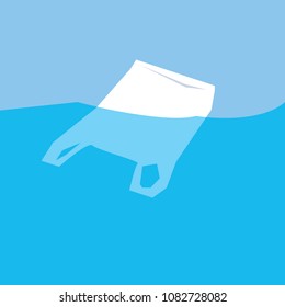 Plastic Bag Floating  In The Water.plastic Pollution Concept