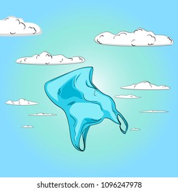 Plastic bag fly in sky pop art retro vector illustration. Color background. Comic book style imitation.