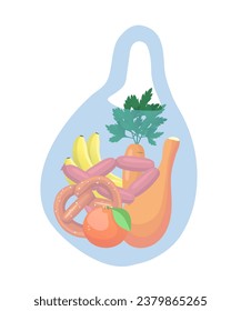 Plastic bag with food. Vector clipart isolated on white background.