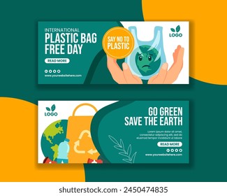 Plastic Bag Free Day Horizontal Banner Flat Cartoon Hand Drawn Templates Background Illustration