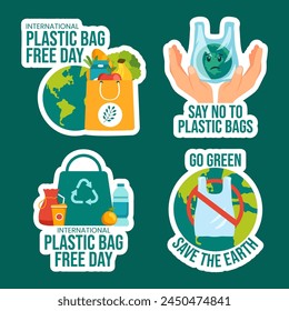 Plastic Bag Free Day Label Flat Cartoon Hand Drawn Templates Background Illustration