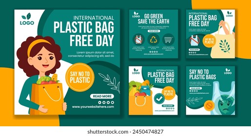 Plastic Bag Free Day Social Media Post Flat Cartoon Hand Drawn Templates Background Illustration