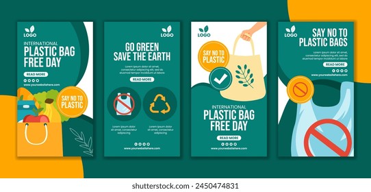 Plastic Bag Free Day Social Media Stories Flat Cartoon Hand Drawn Templates Background Illustration