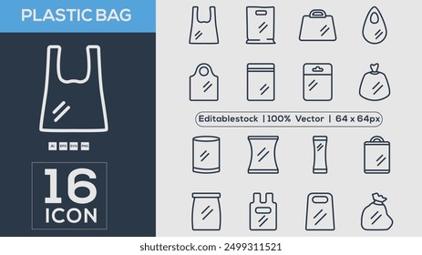 Ilustrador de Vector de colección de icono de bolsa de plástico	