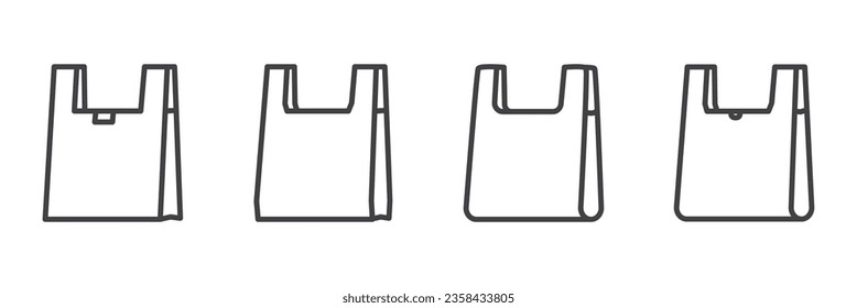Juego de iconos de bolsas de plástico, icono de bolsa de papel. bolso de papel, diseño vectorial de bolsas de moda, embalaje de papel ecológico, iconos de compras y moda, bolso de comida rápida, bolsa de comida, embalaje de comida, elementos vectores. 