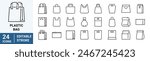 Plastic bag line web icons. Shopping bag. Paper market bag. Grocery bag outline vector signs and symbols collection.