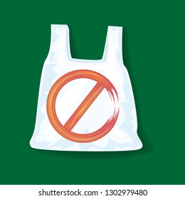 Plastic bag with mockup with front view. Say no plastic concept. Flat color style vector illustration.