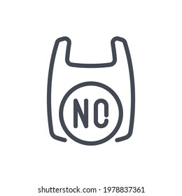 Plastic bag with "NO" phrase line icon. Shopping bag vector outline sign.