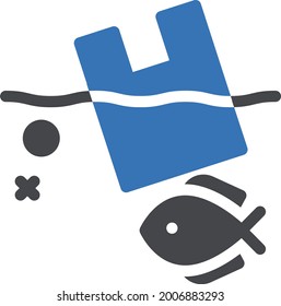 plastic bag in ocean vector glyph colour icon