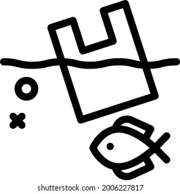 plastic bag ocean vector thin line icon
