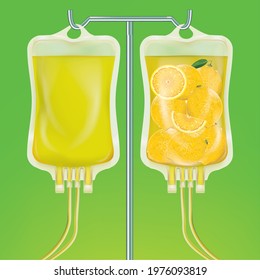 Plastic bag packaging with lemon juice .illustration vector