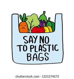 Plastic bag pollution problems concept. Say no to plastic bags, Bring your own textile bag.