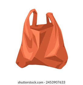 Plastic bag, polythene grocery package with handles. Disposable shopping sack. Lightweight polyethylene cellophane single-use carry pack. Flat vector illustration isolated on white background