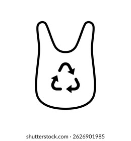 saco de plástico com sinal de setas recicláveis, estilo plano simples, símbolo de logotipo símbolo de ilustração de vetor pictograma, isolado em branco para aplicativo móvel