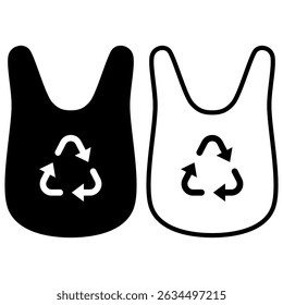 plastic bag with recycle arrows sign, simple flat style, logo sign symbol vector illustration pictogram, isolated on white for mobile app