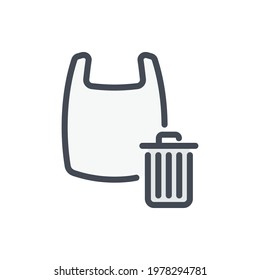 Plastic bag with recycle bin color line icon. Recycle shopping bag vector outline colorful sign.