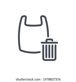 Plastic bag with recycle bin line icon. Recycle shopping bag vector outline sign.