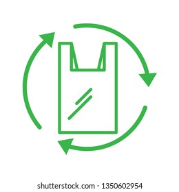 Plastic bag recycle icon. Reduce plastic use, campaign. Stroke outline style. Vector. Isolate on white background.