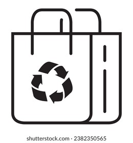 Plastic bag with recycle icon. Triangle rotation arrow recycle sign.Reusable ecological preservation package.Outline vector illustration.Isolated on white background.