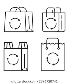 Plastic bag with recycle icon. Triangle rotation arrow recycle sign.Reusable ecological preservation package.Outline vector illustration.Isolated on white background.
