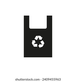 Una bolsa de plástico con un signo de reciclaje. Una simple ilustración vectorial plana sobre un fondo blanco.