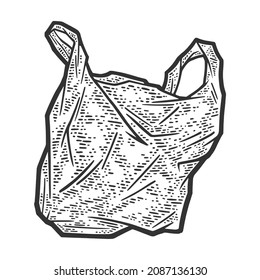 Plastic Bag Sketch Engraving Vector Illustration. T-shirt Apparel Print Design. Scratch Board Imitation. Black And White Hand Drawn Image.