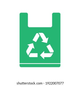 Plastic bag with triangle rotation arrow recycle sign, Green recycling plastic bag icon, Reusable ecological preservation concept, Isolated on white background, Vector illustration